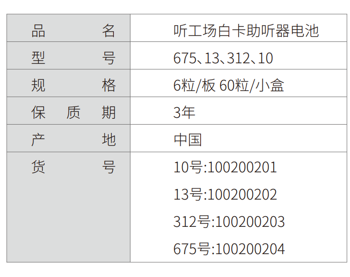 听工场「白卡」助听器电池（6粒装）-杭州听工场科技有限公司